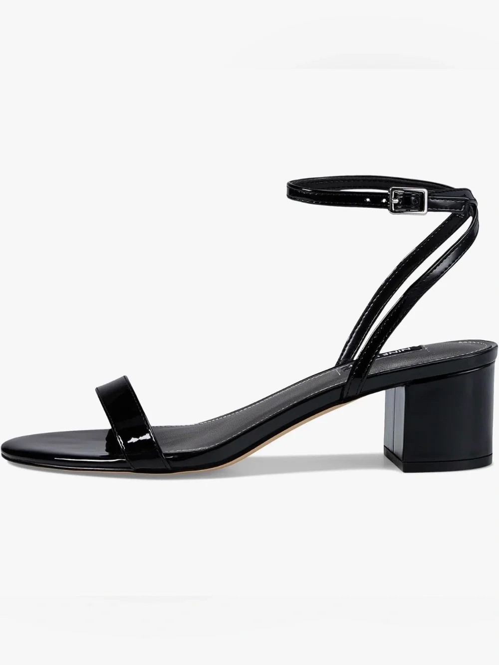 Nine West Black Patent Ankle-Strap Block Heel Sandals